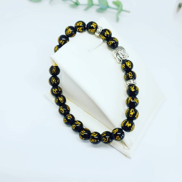 Black Obsidian Buddha Mantra Bracelet - Picture 1 of 3